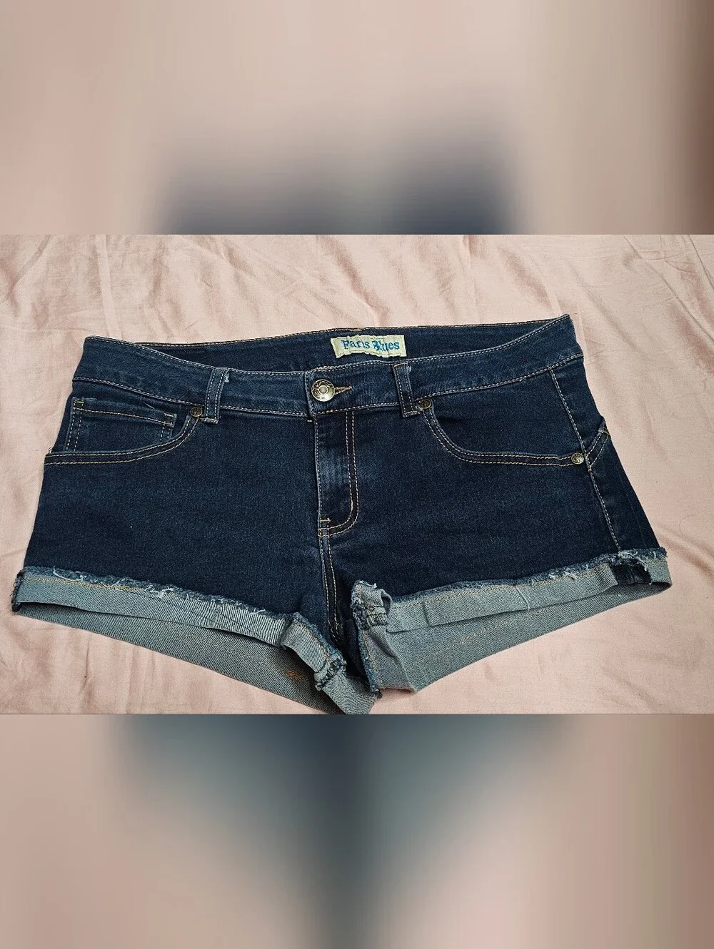 Paris Blues Dark Wash Denim Shortie Shorts -15